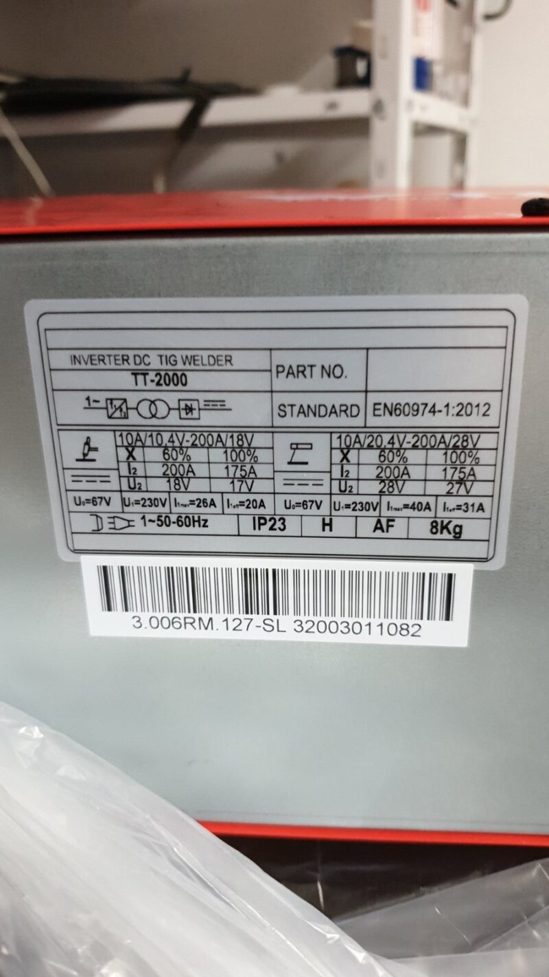 WTL TT 2000 TIG 200A DC - Zadnja strana